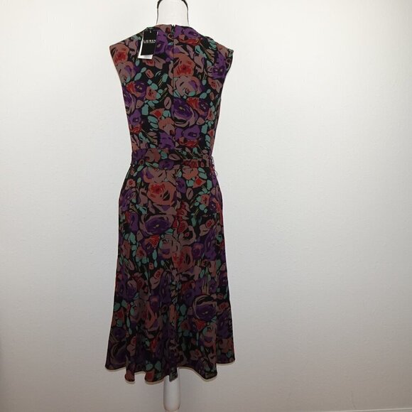 Ralph Lauren Floral Print Dress Women’s Size 2 Black Purple Sleeveless Crepe - Picture 5 of 11